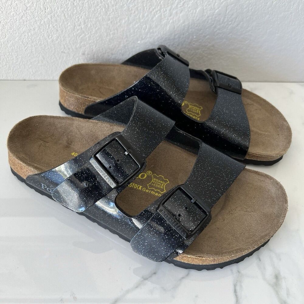 Papilio Birkenstock Women’s Glitter Arizona Sandals Size 9 Black Blue
